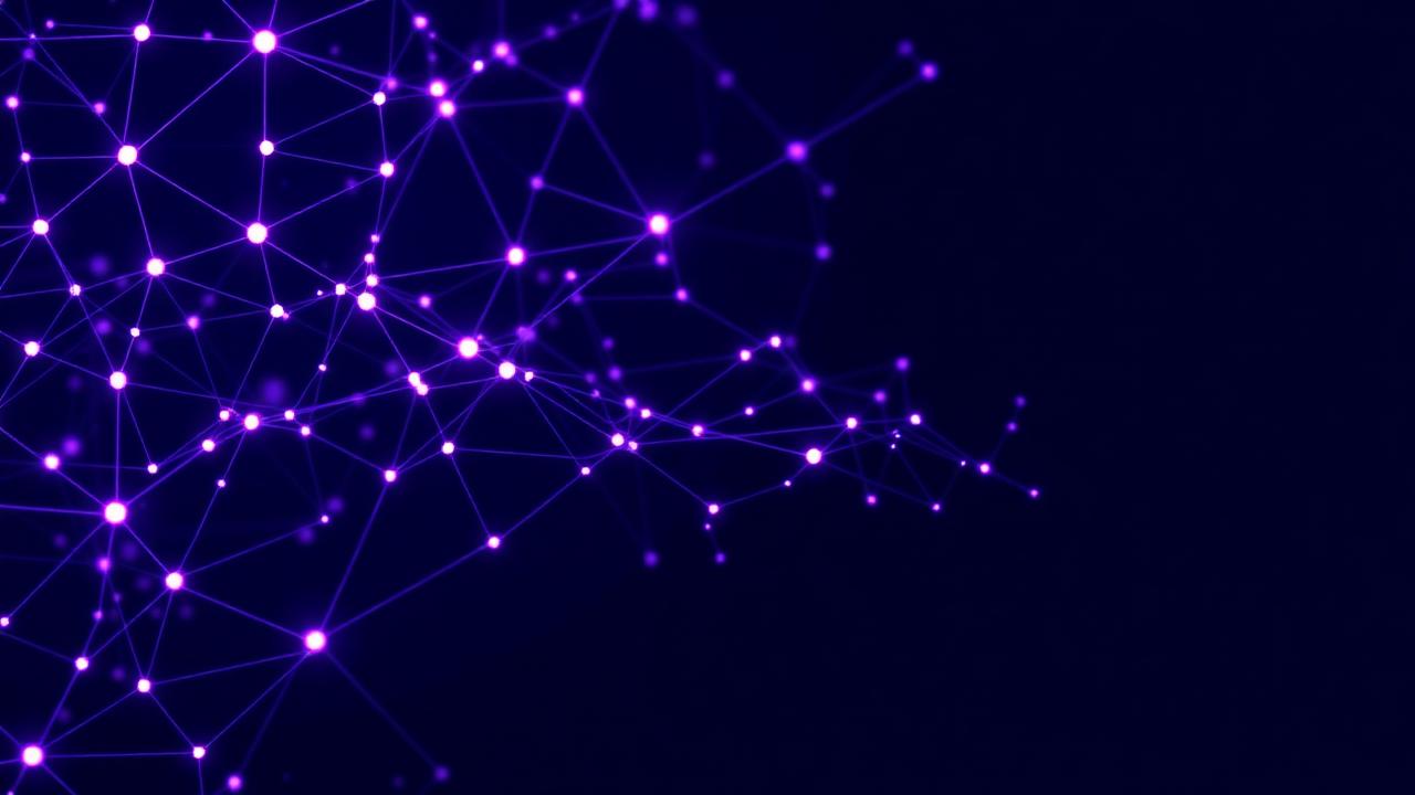 Abstract glowing AI neural network on dark background