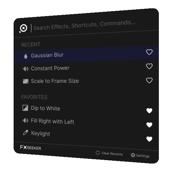 FXSeeker floating search palette in Adobe Premiere Pro