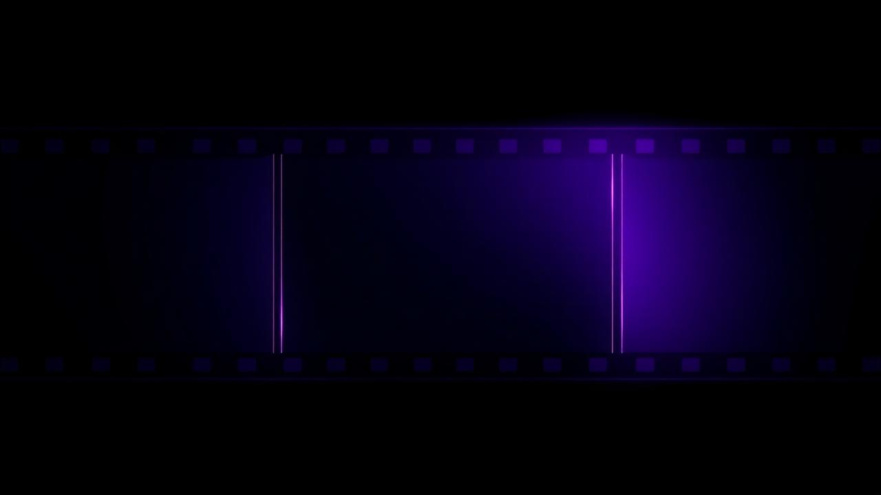 Cinematic film strip with glowing transitions